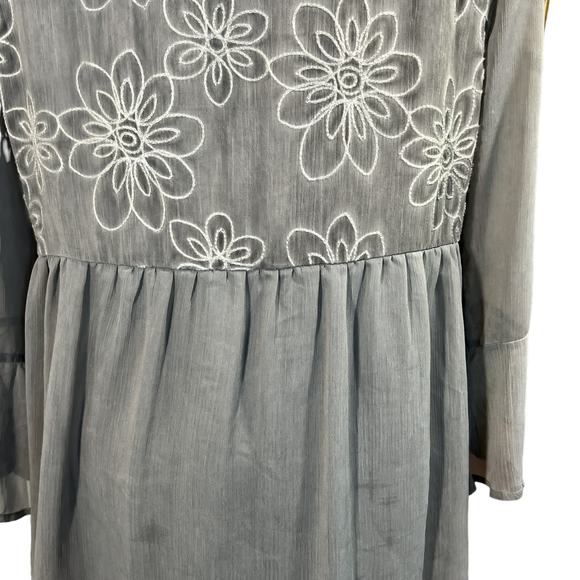 CalStyle Embroidered Peasant Top Mini Dress Tunic Top 3/4 Bell Sleeves Size L - Picture 9 of 16
